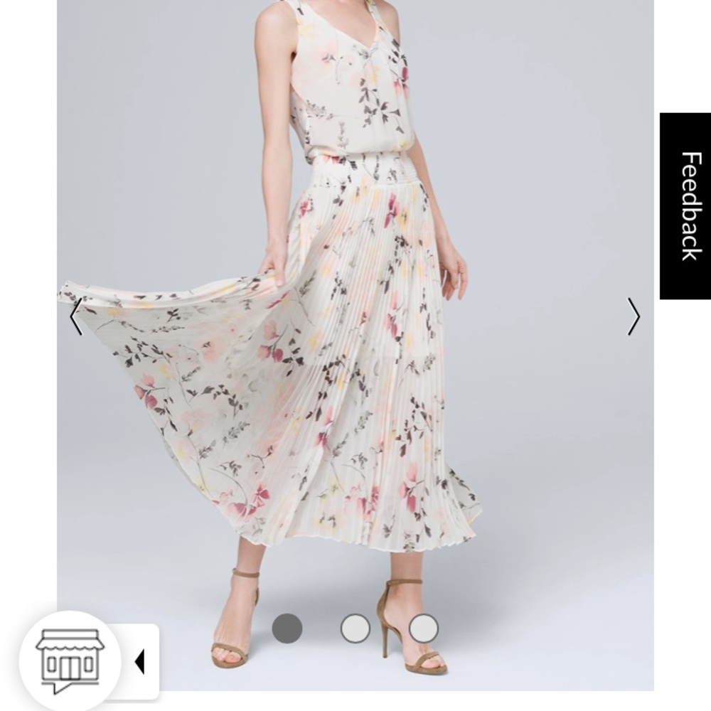 White House Black Market Floral Pleated Maxi Dress in Ivory and Pink